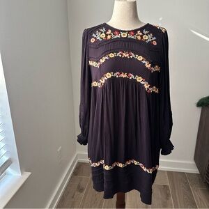 Free People Plum Dress with Floral Embroidery
